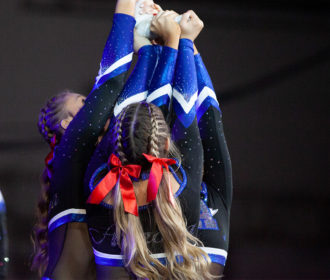 Cheerleaders stunting at NCA All Star Nationals