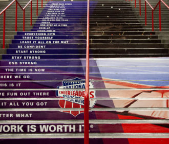 Stairs at NCA All Star Nationals with motivational quotes