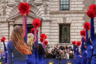 London new years day parade athletes performing along the parade route for a varsity spirit special event
