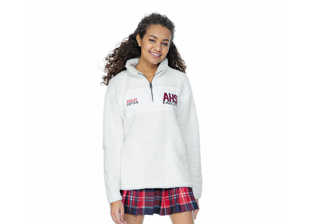 white sherpa plaid skirt