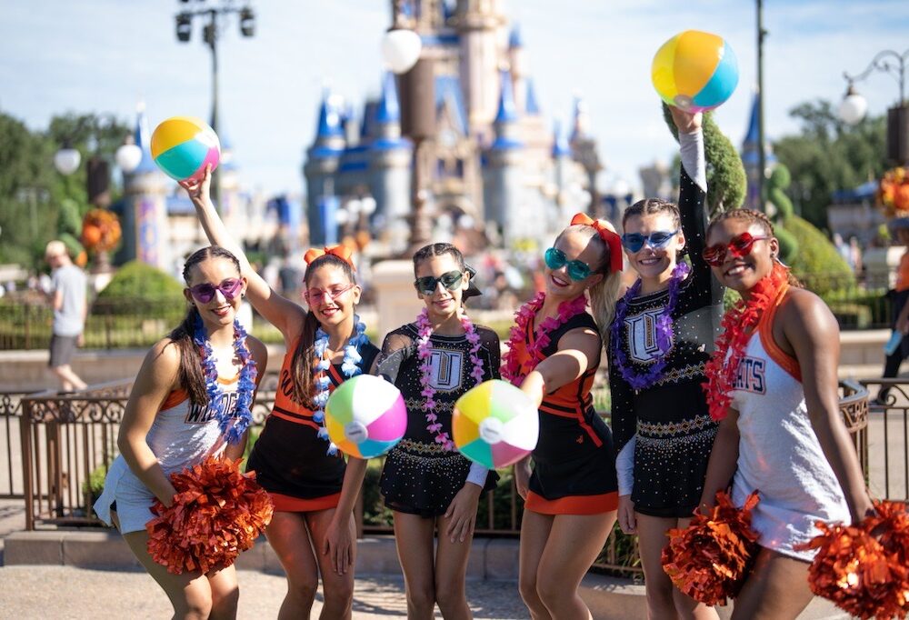 spring break performance for all cheerleaders and dancers, walt disney opportunity, parade, beach themed picture with athletes
